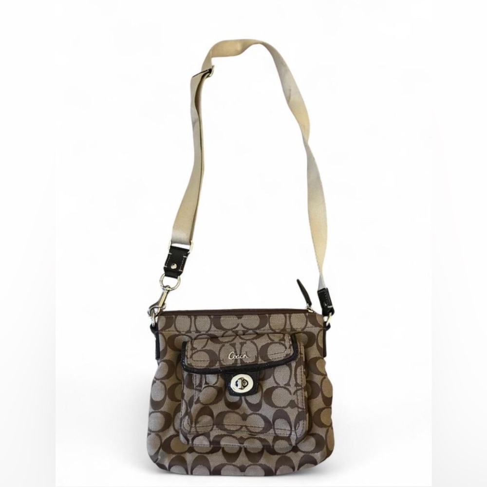 Coach Brown Signature Crossbody Bag with Monogram Pattern